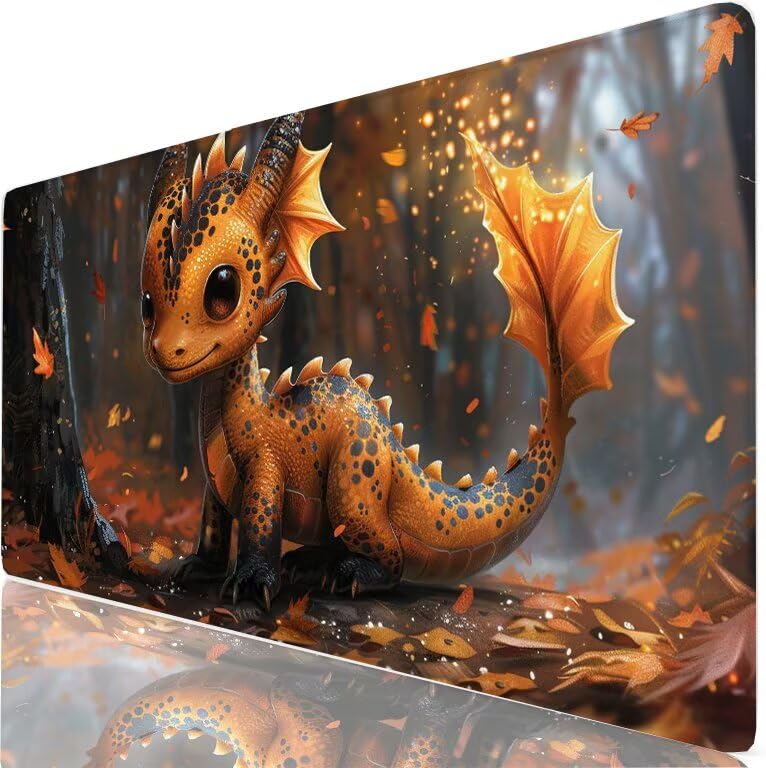 Color Naranja Alfombrilla Escritorio XXL 700x400 mm Dragón Mouse Pad Grande, Protector de Mesa Impermeable, Alfombrilla Ratón XL con Base Antideslizante, Accesorios Oficina Modernos, Regalo H0-347
