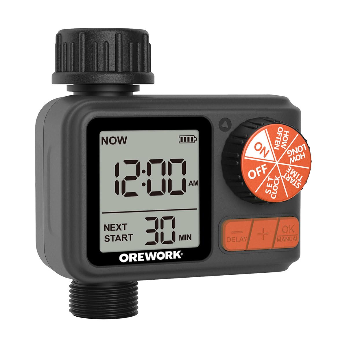 Programador de riego automático OREWORK para grifo 3/4”, temporizador compacto IPX5 con función DELAY