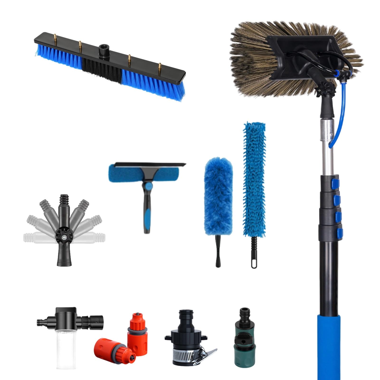 XYFGODEM Telescopic Carbon Window Cleaner with Brush and Scraper - Complete Kit for Cleaning Roofs, Facades Exterior Glass