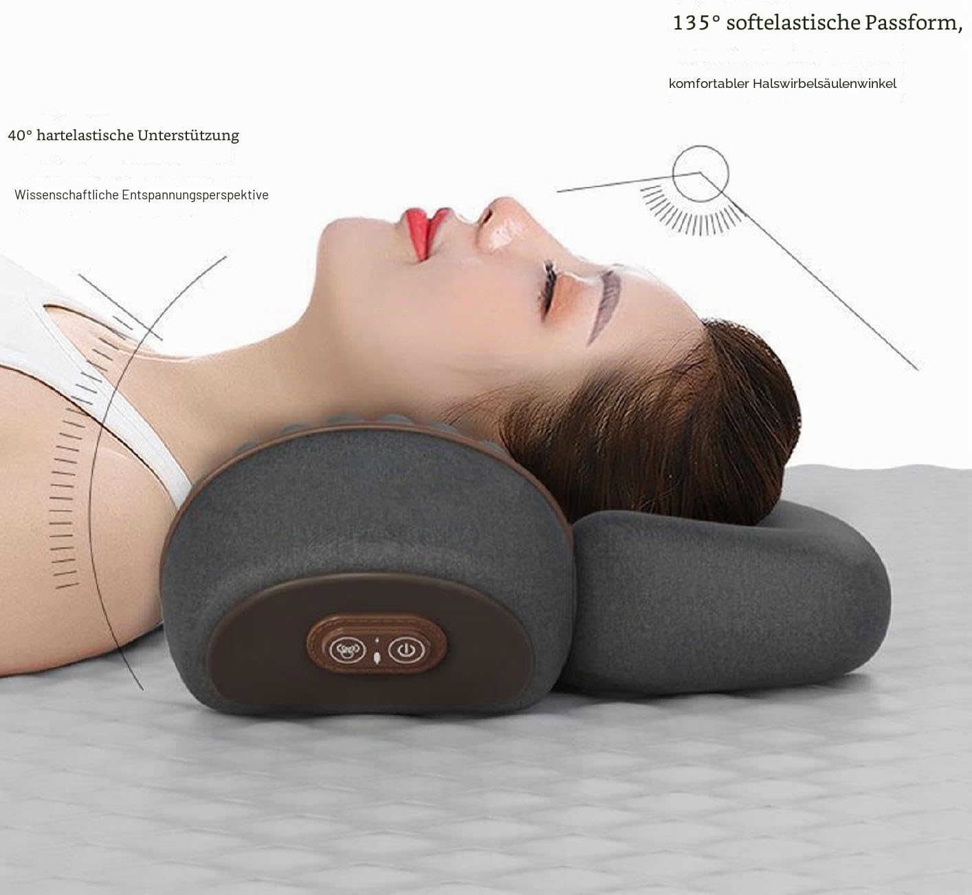 Callixe Thera Kissen Massage, Beheiztes Massage Nackenkissen, Ergonomisches Massagekissen für Nacken, Einstellbares Memory-Schlafkissen (Massage/Heißkompresse/Airbag-Traktion) (Grau)
