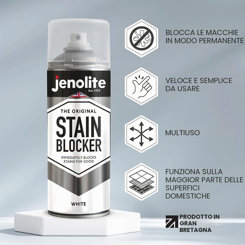 JENOLITE Vernice spray antimacchia | Bianco | 3 x 400 ml | Vernice sigillante per umidità | Vernice antimacchia per pareti e soffitti | Blocca istantaneamente le macchie per una protezione duratura