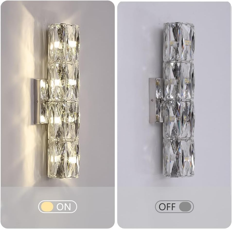Crystal LED Wall Sconces Set Of 2, Brushed Gold Bathroo Light Fixtures