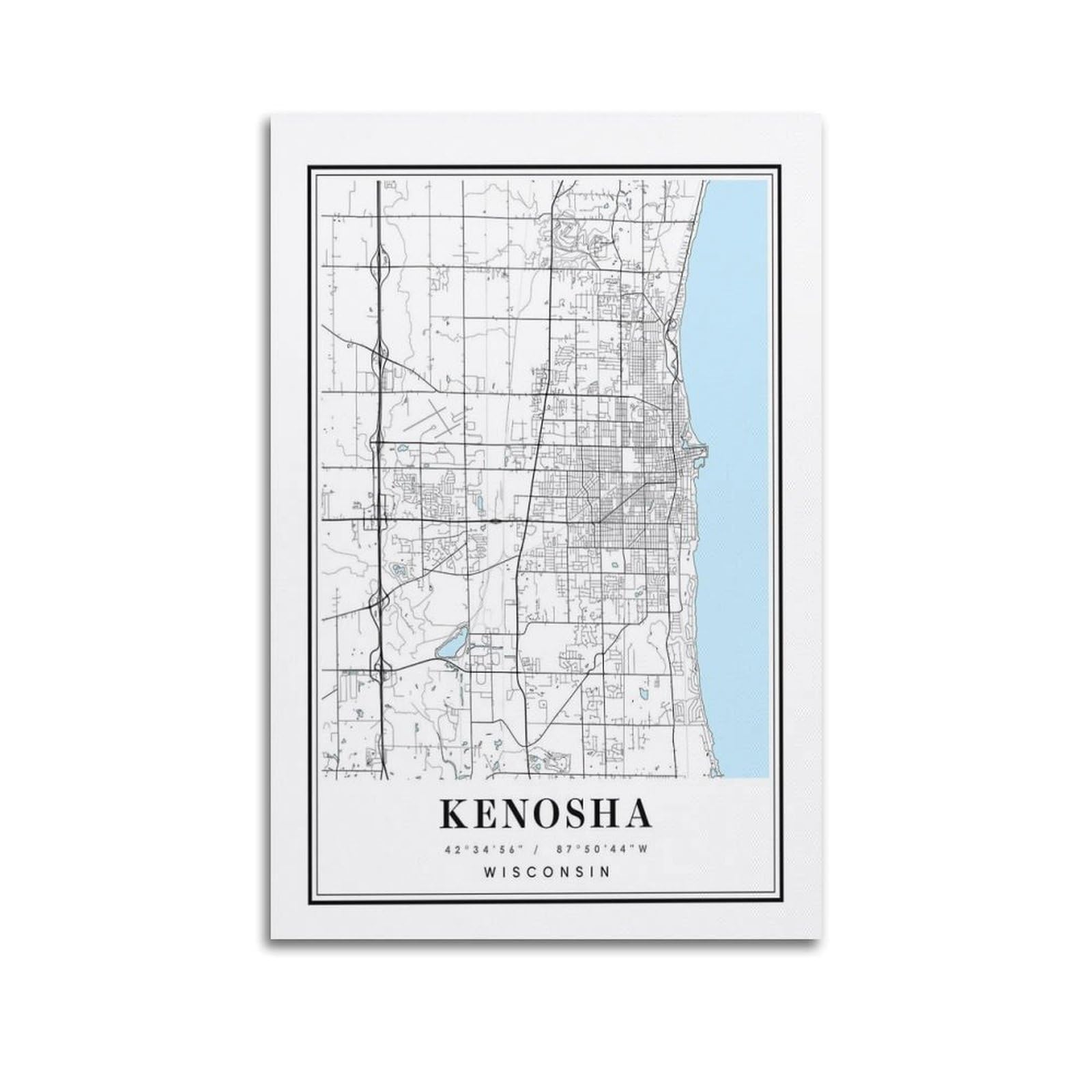 xiaoxiaoshen Kenosha Wisconsin Map Canvas Poster Wall Art Prints Room Aesthetic Murals Bedroom And Living Decorations 24x36inch(60x90cm)