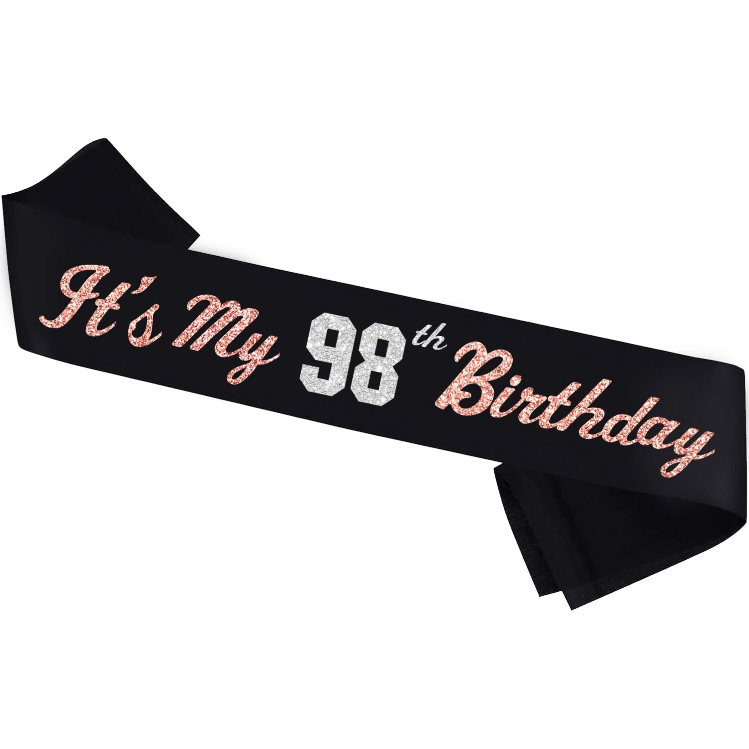 It’s My 98th Birthday Sash Silver Rose Gold Foil Black Satin Birthday Sash Happy 98th Birthday Party Gift Decorations Favors for Women Girls Men Boys (98)