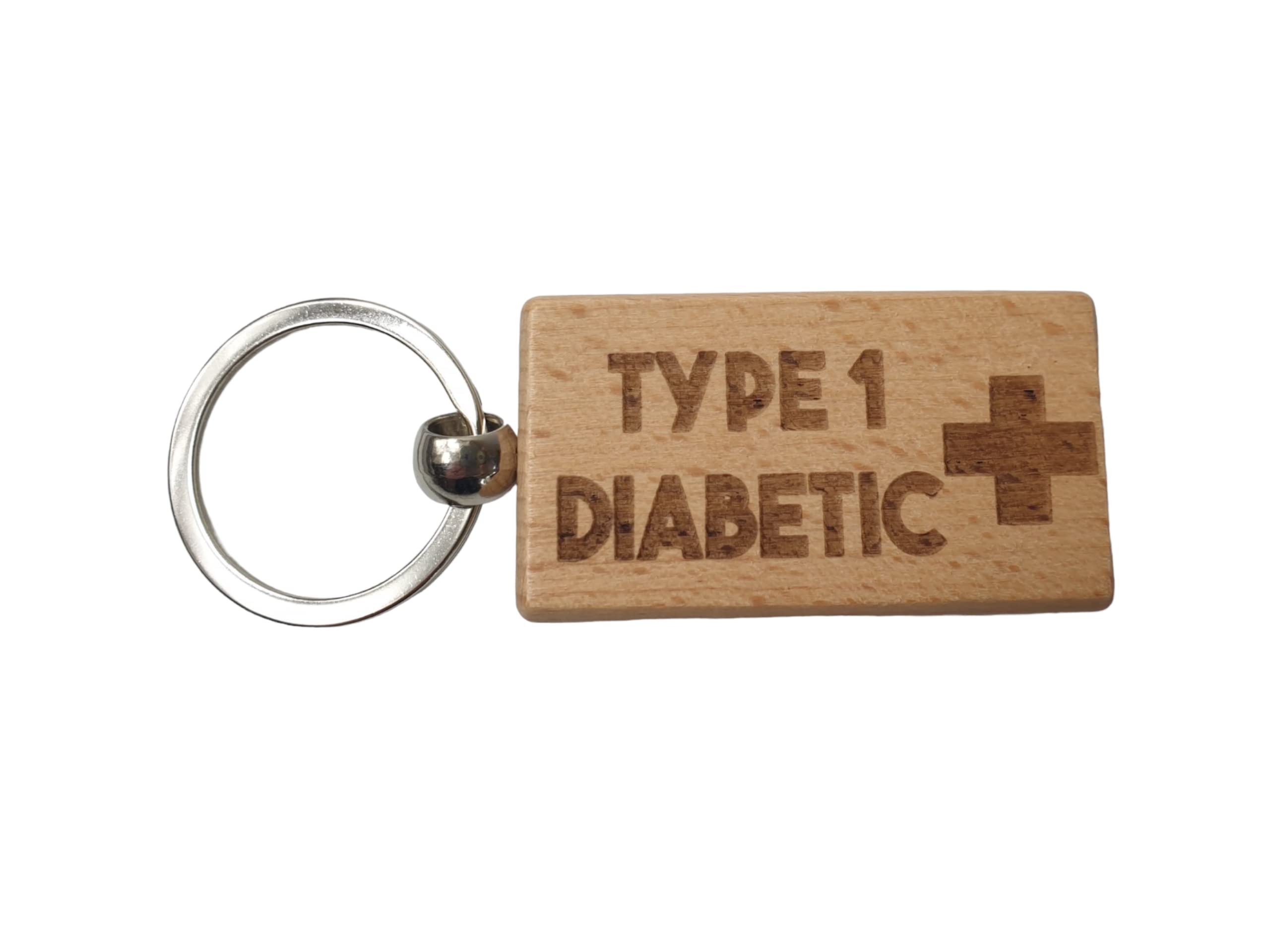 Decalarama Brown Diabetic Keyring Gift - Medical Alert Type 1 Diabetes Key Ring - Engraved Wooden Key Chain