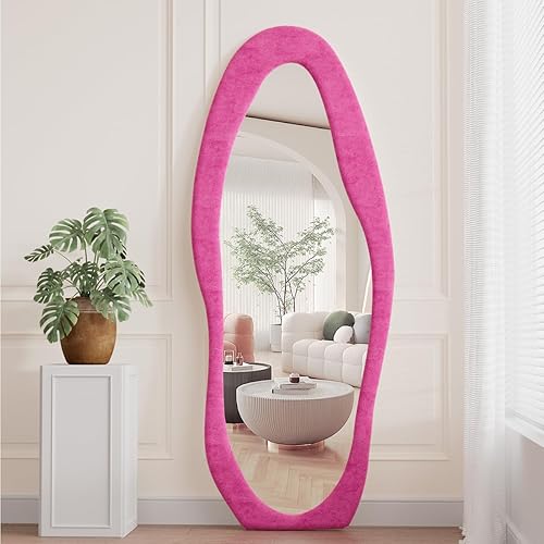 Miniatura 1 de TinyTimes Espejo de longitud completa de 63 x 24 pulgadas, espejo de suelo ondulado irregular, espejo de pared de pie, espejo colgante grande para
