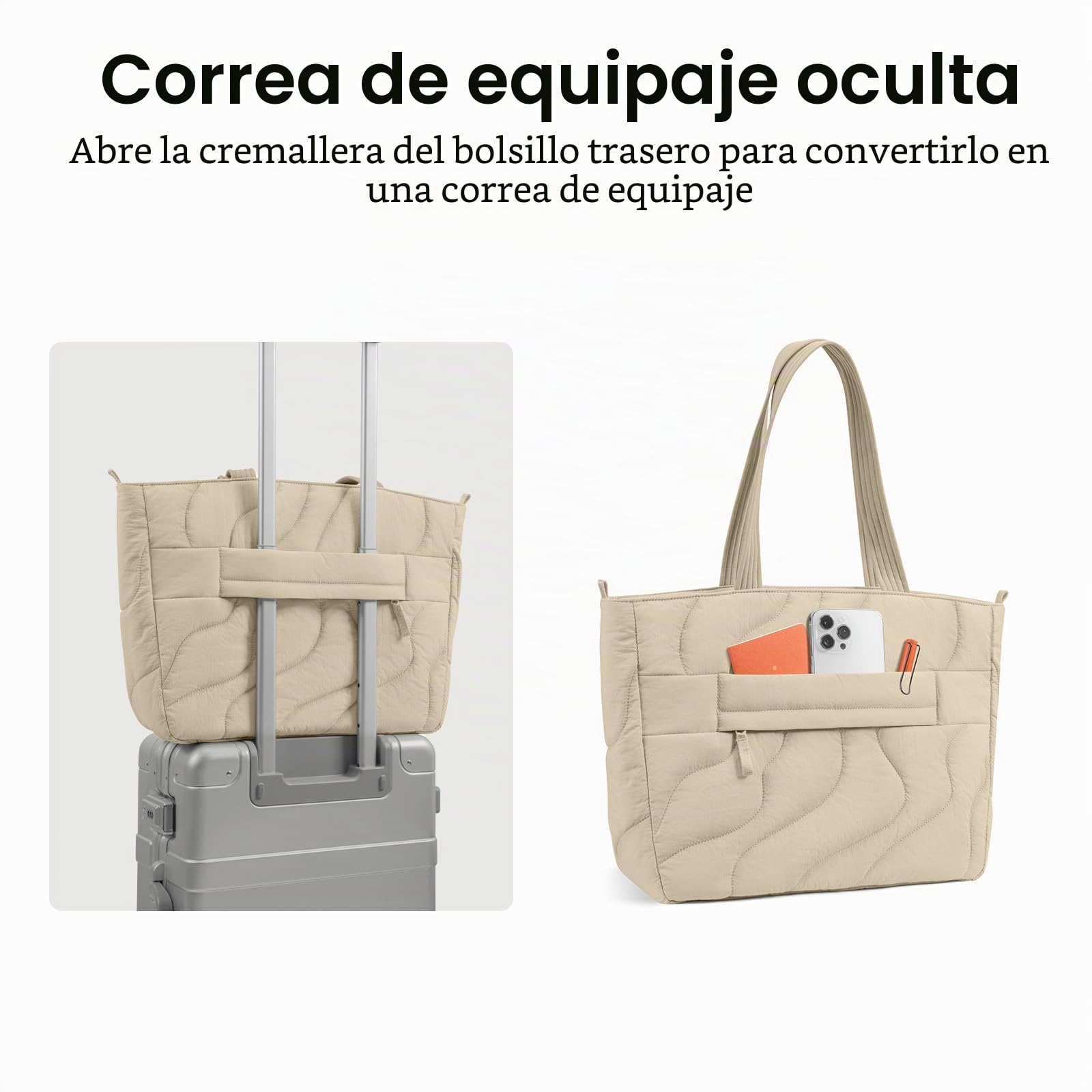 tomtoc Bolso Mujer Grande, 10L Puffer Tote Bag para MacBook 13-14 Pulgadas, Ligero de Hombro y de Mano, Bolsa con Portátil Ordenador para Universidad, Shoppers, Compras, Trabajo, Viajes y Uso Diario