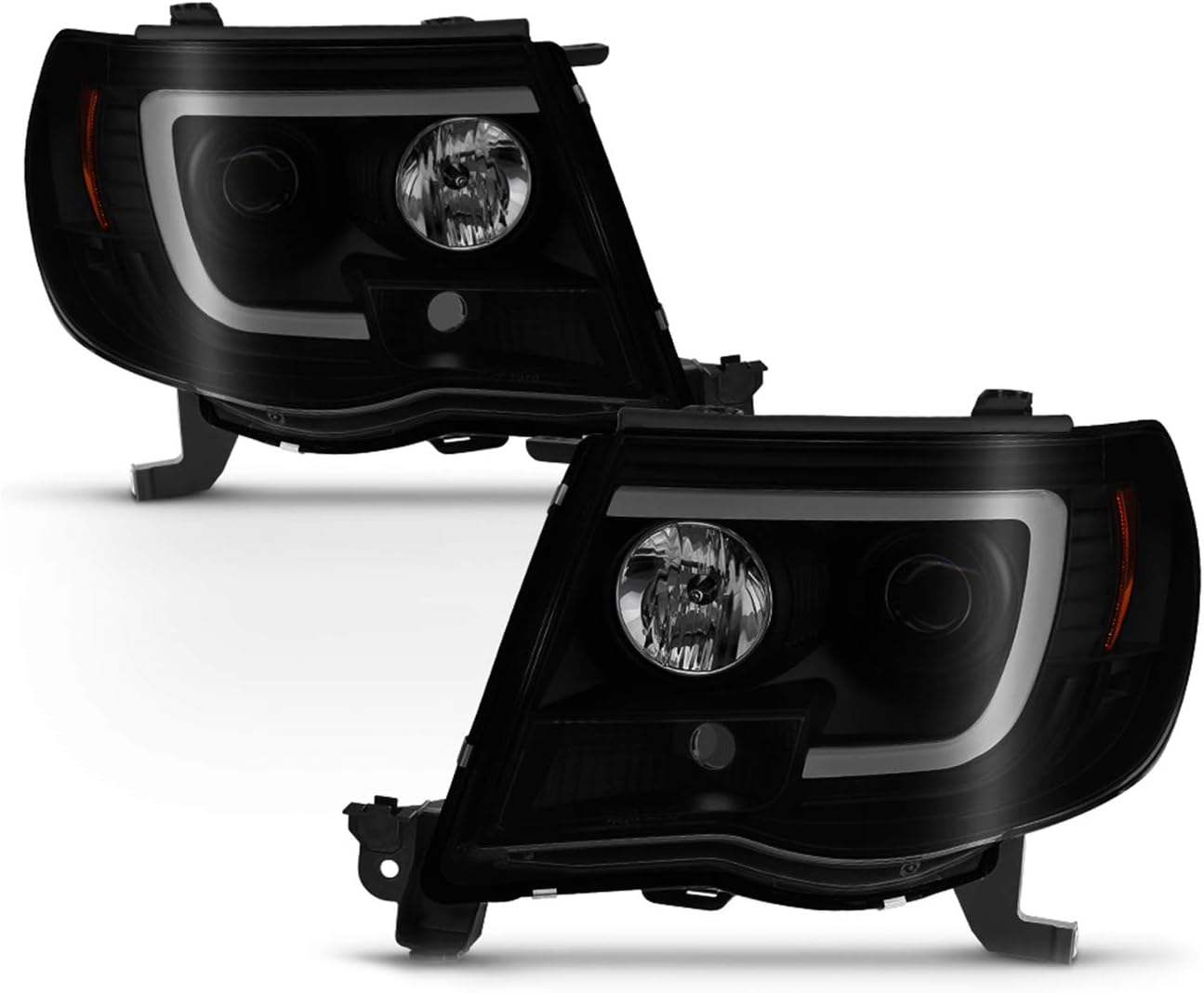 AKKON - Fits 2005-2011 Toyota Tacoma [U-Tube Bar] Halogen Type Projector Black Smoked Headlights Pair Driver+Passenger