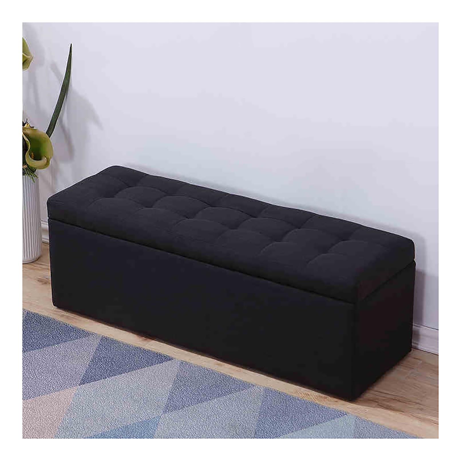LWJSOCP Storage Bench with Upholstered Seat Ottoman Shoe Rack for Living Room Entryway & Bedroom Black 130x40x40cm Stylish & Functional Storage Solution