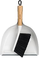 MR.SIGA Dustpan and Brush Set with Bamboo Handle - Portable Cleaning Combo, Soft Rubber Lip, Non-Scratch Bristles, White
