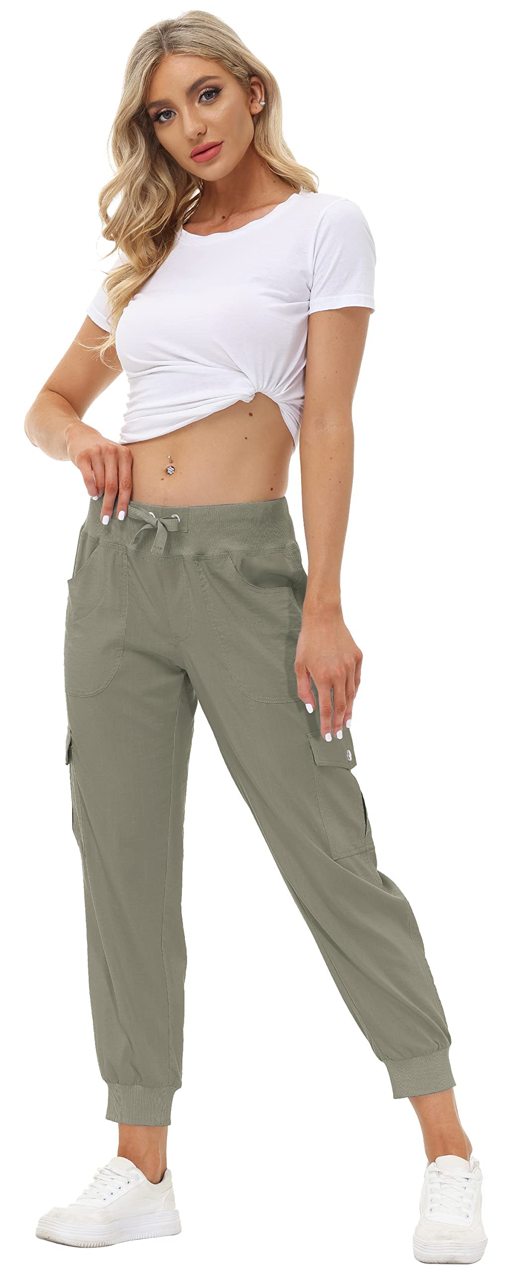 JINSHI Pantalons de Randonnée Femme Cargo Léger Pantalon D'extérieur Été Jogging Travail Taille Haute avec Poches