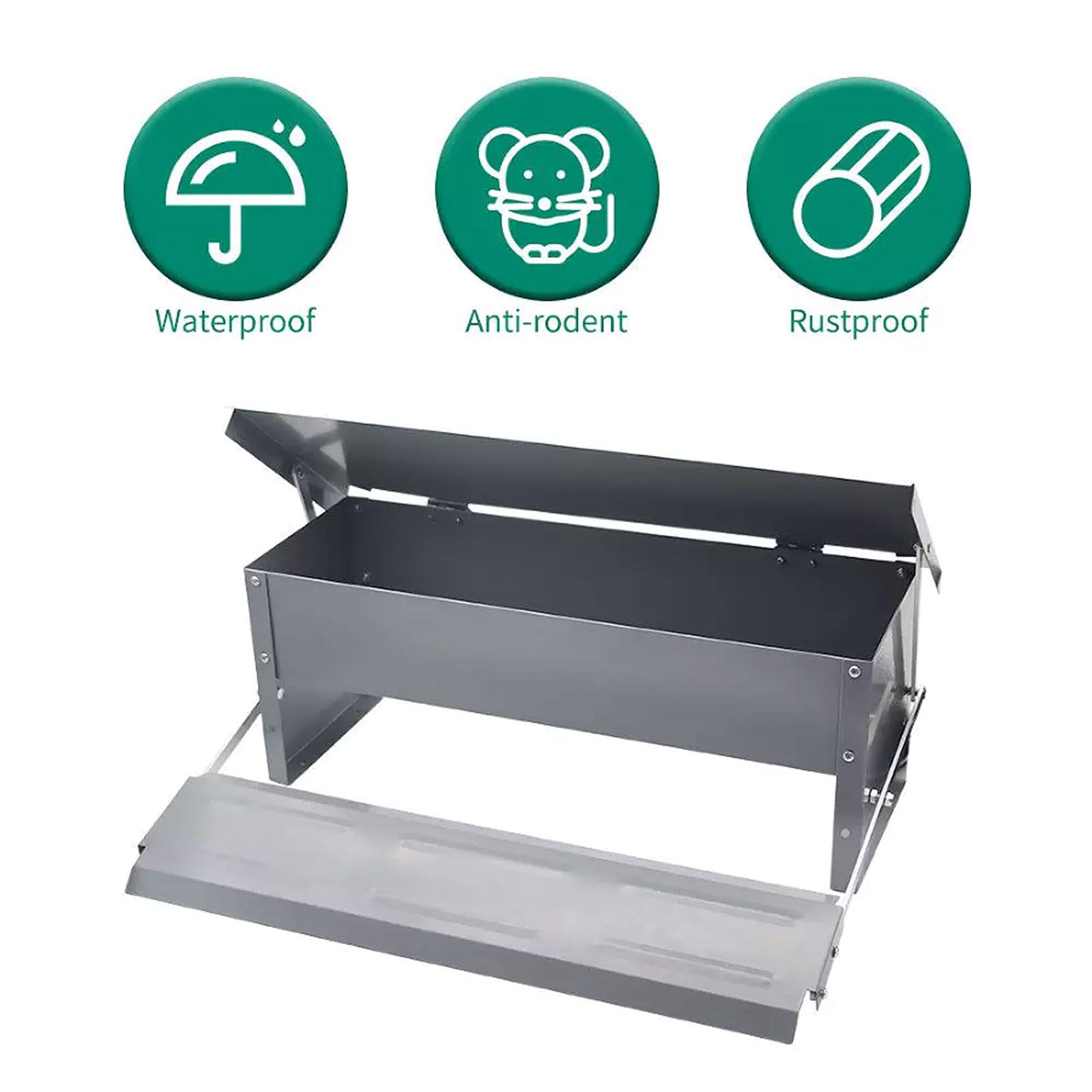 Comedero Automático para Pollos Comedero Galvanizado para Pollos de 4-9 Kg de Capacidad con Pedal y Tapa Resistente a la Intemperie para Aves de Corral, Faisanes y Patos(Size:Large - 82.5x18cm)