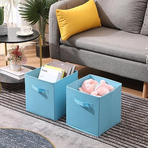 BonChoice Foldable Storage Cubes Boxes with Handle for Home Organization, Fabric Wardrobe Storage Box Organizer Basket Bins for Clothes Toys Towels, Collapsible&Durable (2, Blue)