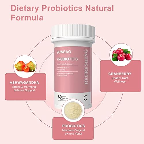 Miniatura 3 de Probióticos vaginales para mujeres pH equilibrio humectantes vaginales, apoyo a la salud de la mujer, probióticos 12B UFC, arándano, Ashwagandha, 60