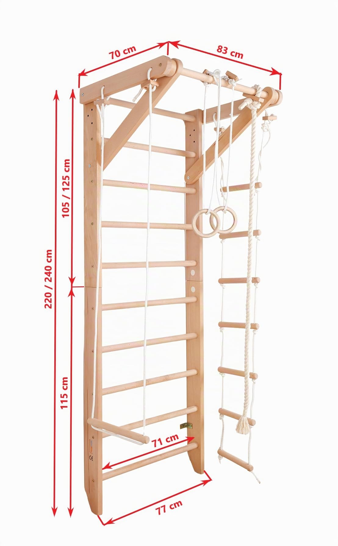 Klettergerüst, Turnwand, Gym Sport-2-240 Indoor Sportgerät für Kinder, Kletterwand, Holz, Turnwand, Sprossenwand