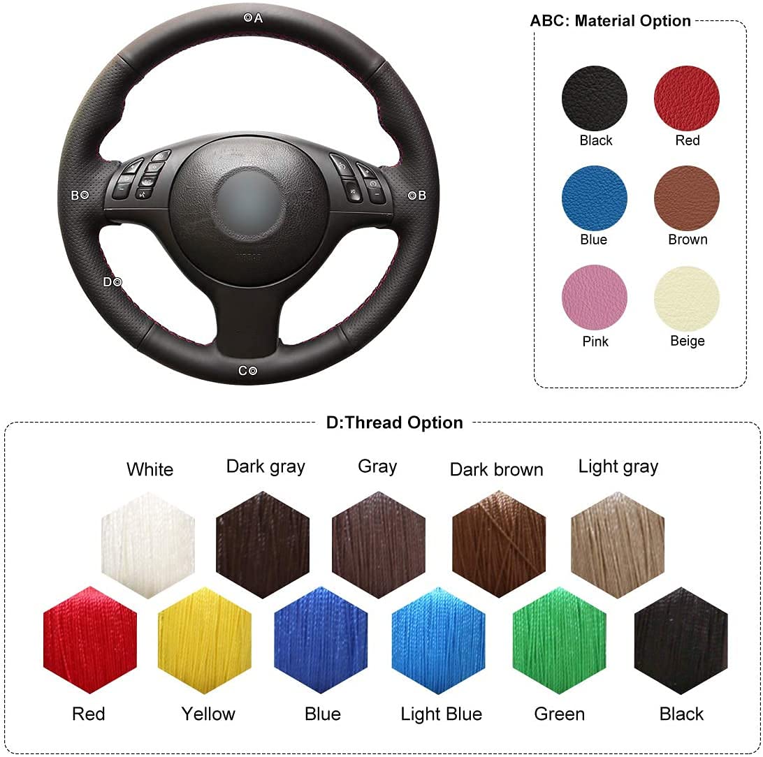MEWANT Passgenauer Lenkradbezug zum Nähen für BMW M3 | E46 E39 330i 540i 525i 530i 330 Ci M3 2001-2003 Custom Design Atmungsaktiv Für Beheizte Lenkräder Langlebig