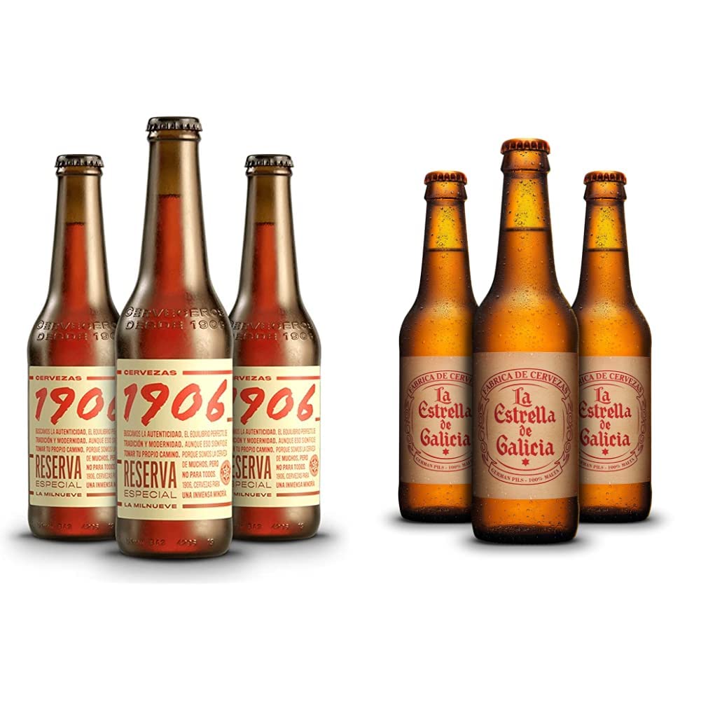 Cervezas 1906 Reserva Especial – Pack de 12 botellas de 50 cl – Bebida alcohólica 6,5% Cerveza en botella + La Estrella de Galicia Cerveza - Pack de 24 botellas x 330 ml