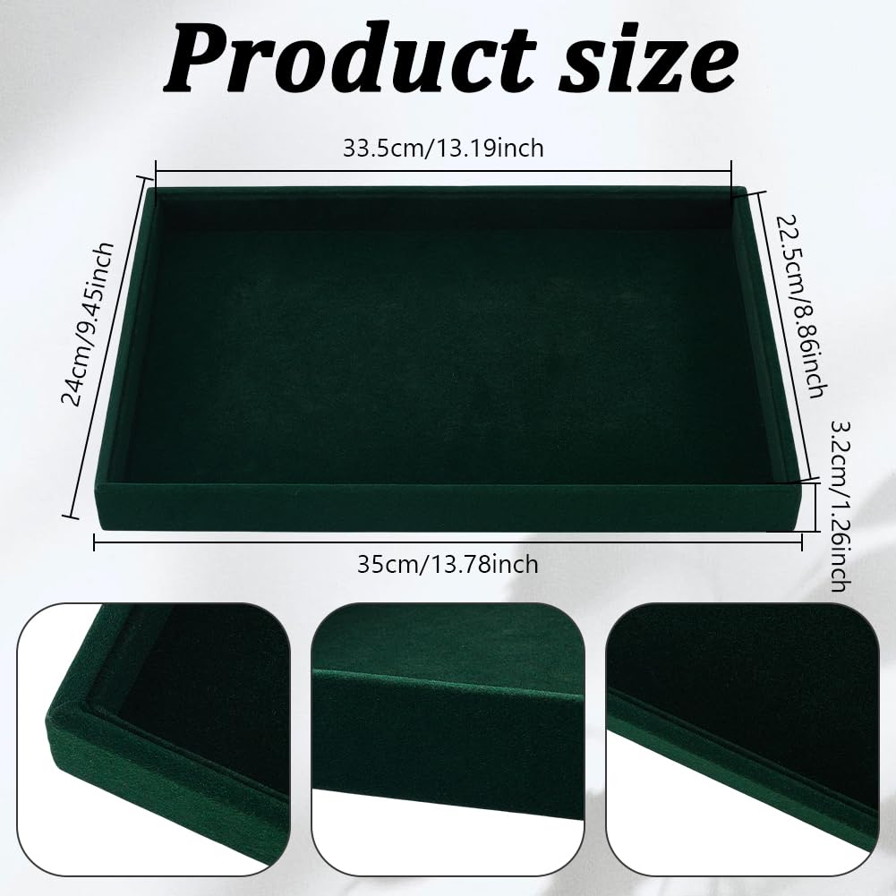 UNICRAFTALE Bandejas para joyas de terciopelo, planas, verdes, rectangulares, de terciopelo, elegantes, apilables, para cajones de joyas, organizador para anillos, pendientes, expositores, 35 x 24 x