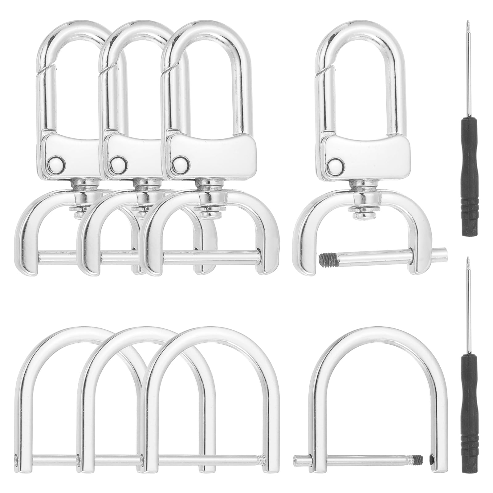 sourcing map 10 Pcs Swivel Clasp Hooks, Detachable Snap Hooks Swivel Clasps with D Rings and Screwdriver for Bag Strap Purse Lanyard DIY Craft Hardware (Silver, 0.79Inch)