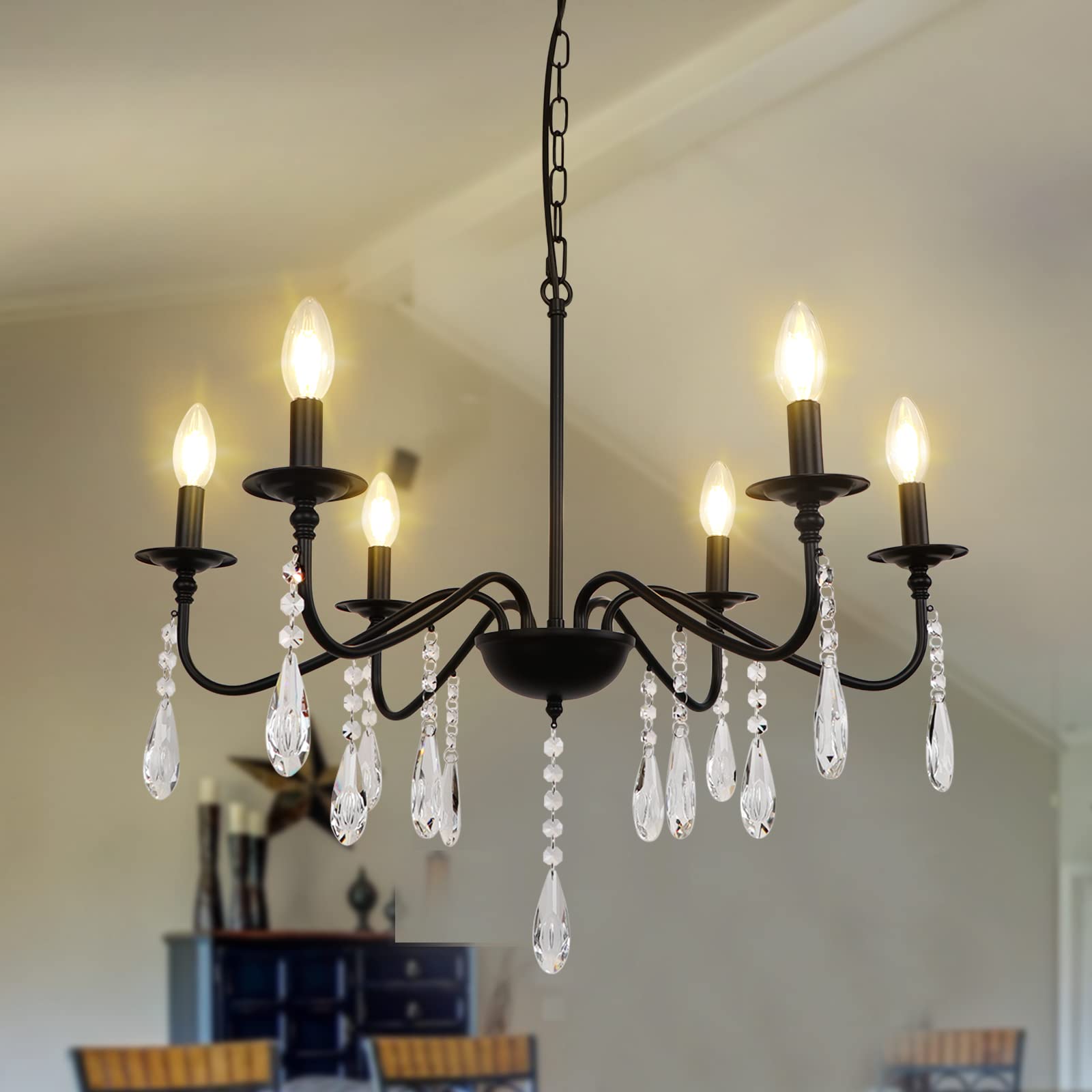 Buy LynPon Black Farmhouse Crystal Chandelier, 6 Lights Candle Style
