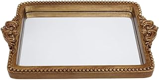Hanna Roberts Vintage Gold Tray with Mirror Glass Base | Card Holder for...