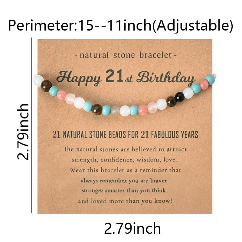 Happy 21st Birthday Gifts Bracelet for Daughter Granddaughter 21 Year Old Birthday Gifts for Her Best Friend Bday Gifts for Niece Sister Birthday Gift Ideas Natural Stone Bead Bracelets2