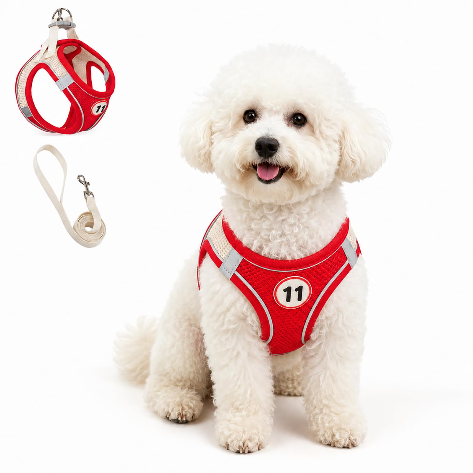 Small Dog Harness and Lead Set, Reflective No Pull, Red 11-Ball, XXL