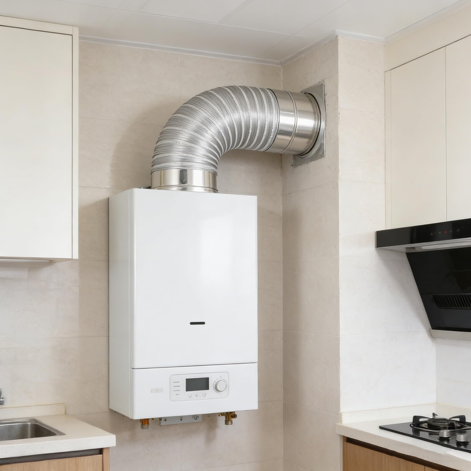 Hemobllo Gomito per Canna Fumaria Stufa a Legna 90° in Alluminio Flessibile Doppio Strato 40 Cm per Caminetti Esterni, Campeggio e Riscaldamento da Esterno