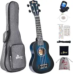 Winzz Concerto de ukulele, kit de ukulele para iniciantes para adultos e crianças, design de cor exclusivo (azul vintage, 53 cm - Soprano)