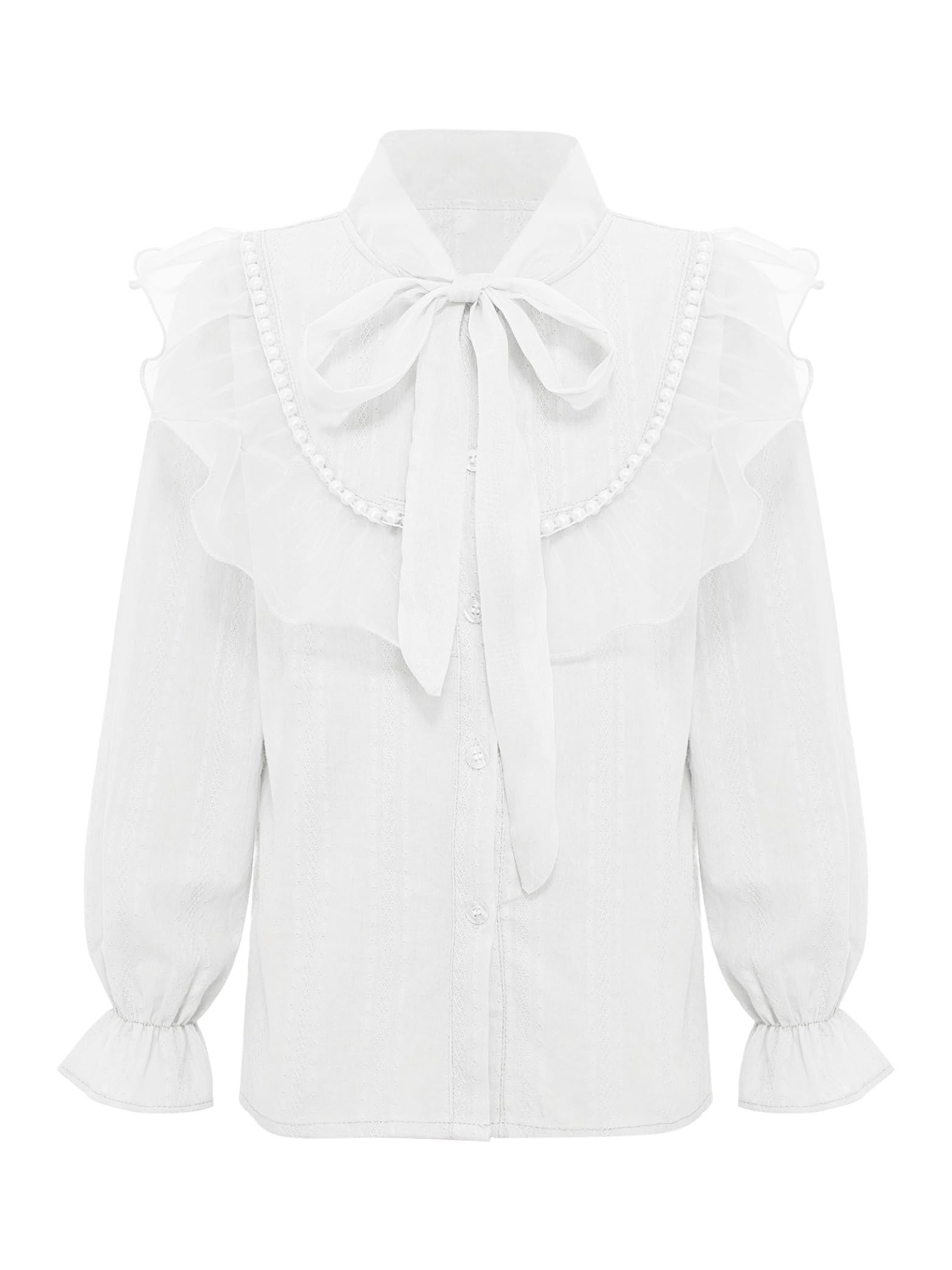 Bluzka z falbankami dla dziewczynek z długim rękawem Crop Top Button Down Shirt z kokardką szyfonowa dla dzieci w wieku 3-16 lat