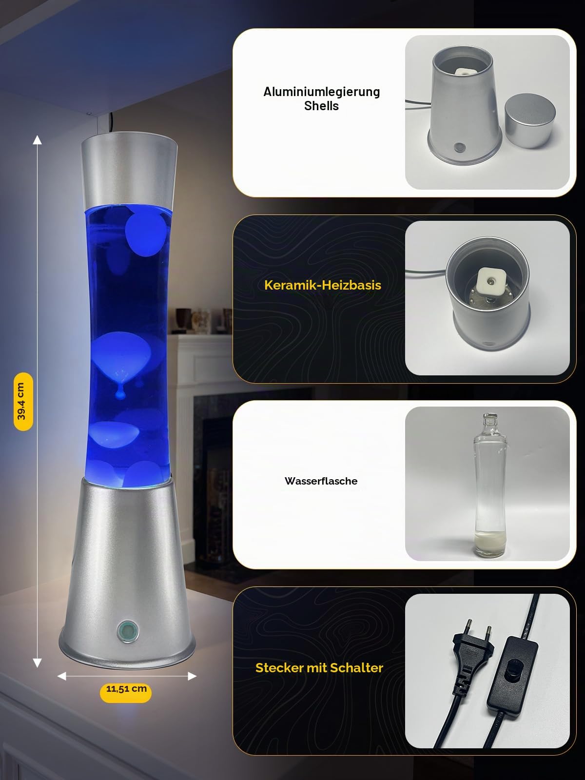 AONESY Große Lavalampen mit Fernbedienung：Lavalampe Groß Led 17 Farbwechsel | Große Lavalampen 12-Stunden Aus Timer | 15.5 inch Lavalampe Lila/Schwarz/Blau für Schlafzimmer-Weiß
