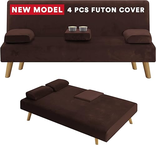 Fundas de futón de terciopelo para futón de estilo actualizado, 4 piezas, funda para sofá futón, funda de sofá futón, funda de cama de futón, fundas