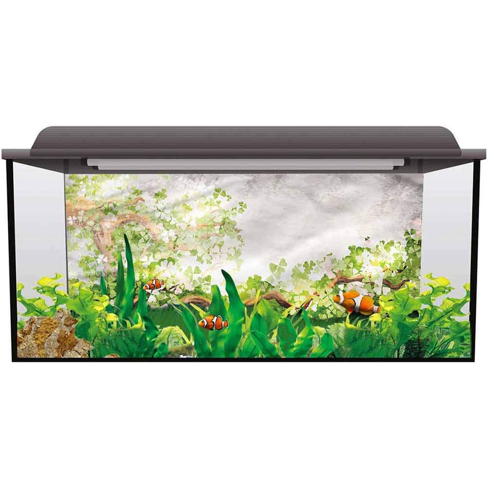 Underwater Backdrop Image Decor Tree,Flowering Branches Clovers for Aquariums L48 X H20 inch
