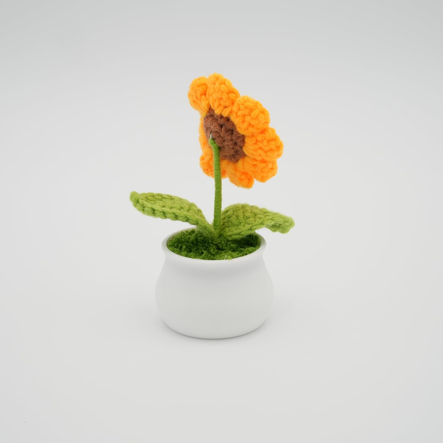 Lux2U (2 PC) Handmade Cute Mini Potted Crochet Plants, Knitted Potted Plants, Knitted Flower for Car Dash Decoration, Table Decoration, Home Decoration (Sunflower 2PC)