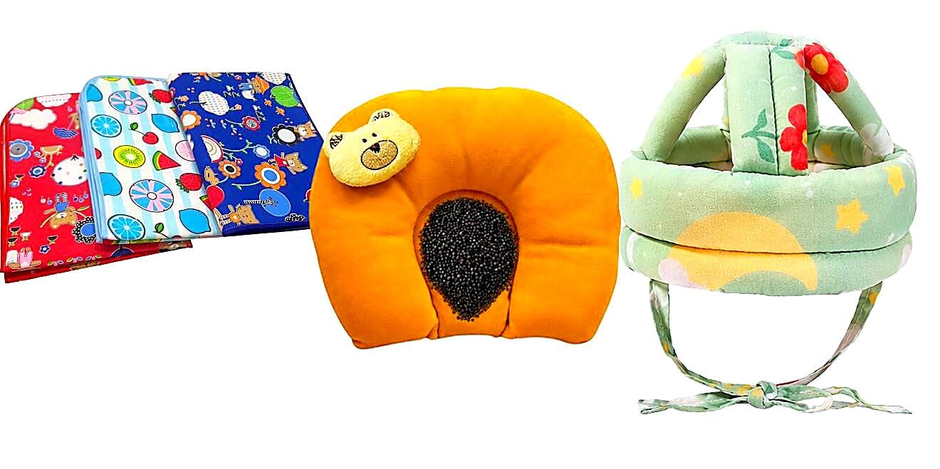 Baby Bedding Combo with Baby Sheet, Mustard Pillow & Baby Safety Helmet | Soft Cotton Newborn Sleeping Essentials Set | Breathable, Lightweight & Comfortable for Home & Travel-image-42