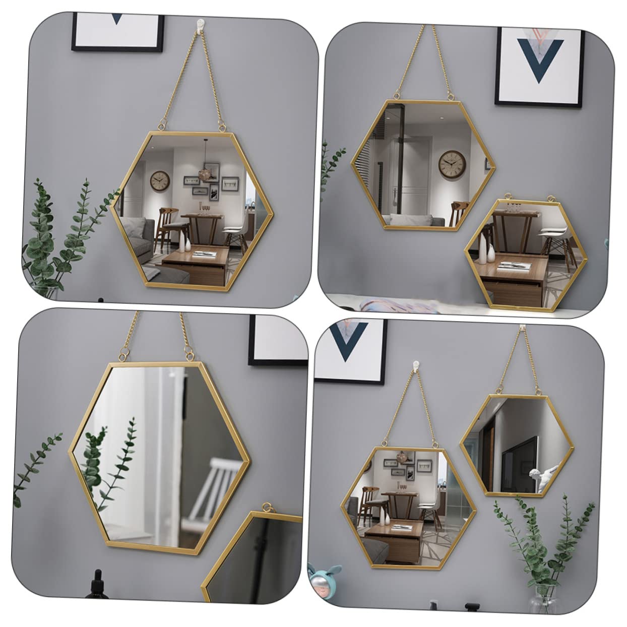 Anneome Specchio Cosmetico da Parete Esagonale, Decorazione Murale in Metallo e Vetro, per Bagno e Toeletta, Stile Decorativo Raffinato