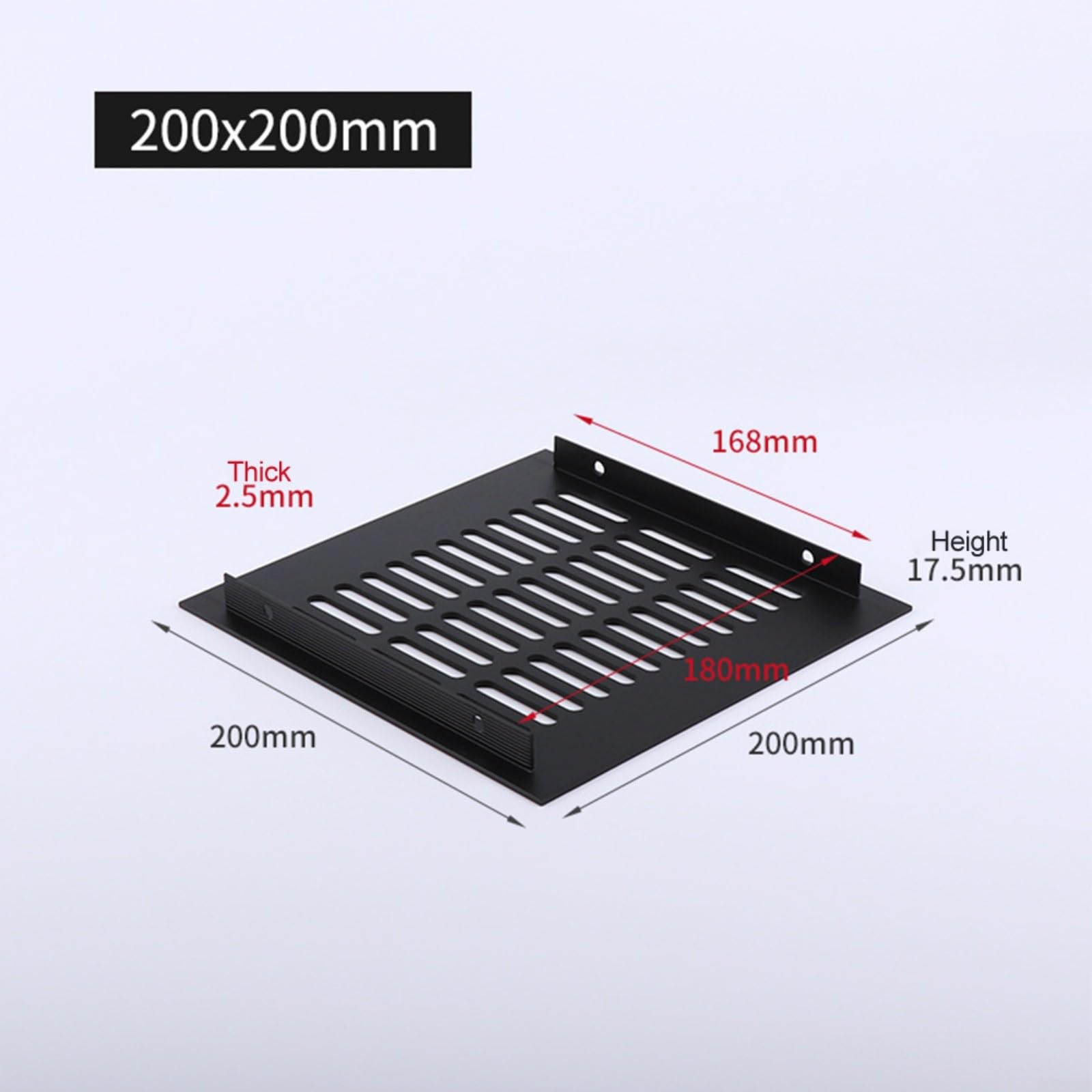 Osłona otworu wentylacyjnego na ściany wewnątrz, prostokątna osłona kratki wentylacyjnej do szafy, szafki na buty, kratka wentylacyjna, czarna, 200 x 200 mm