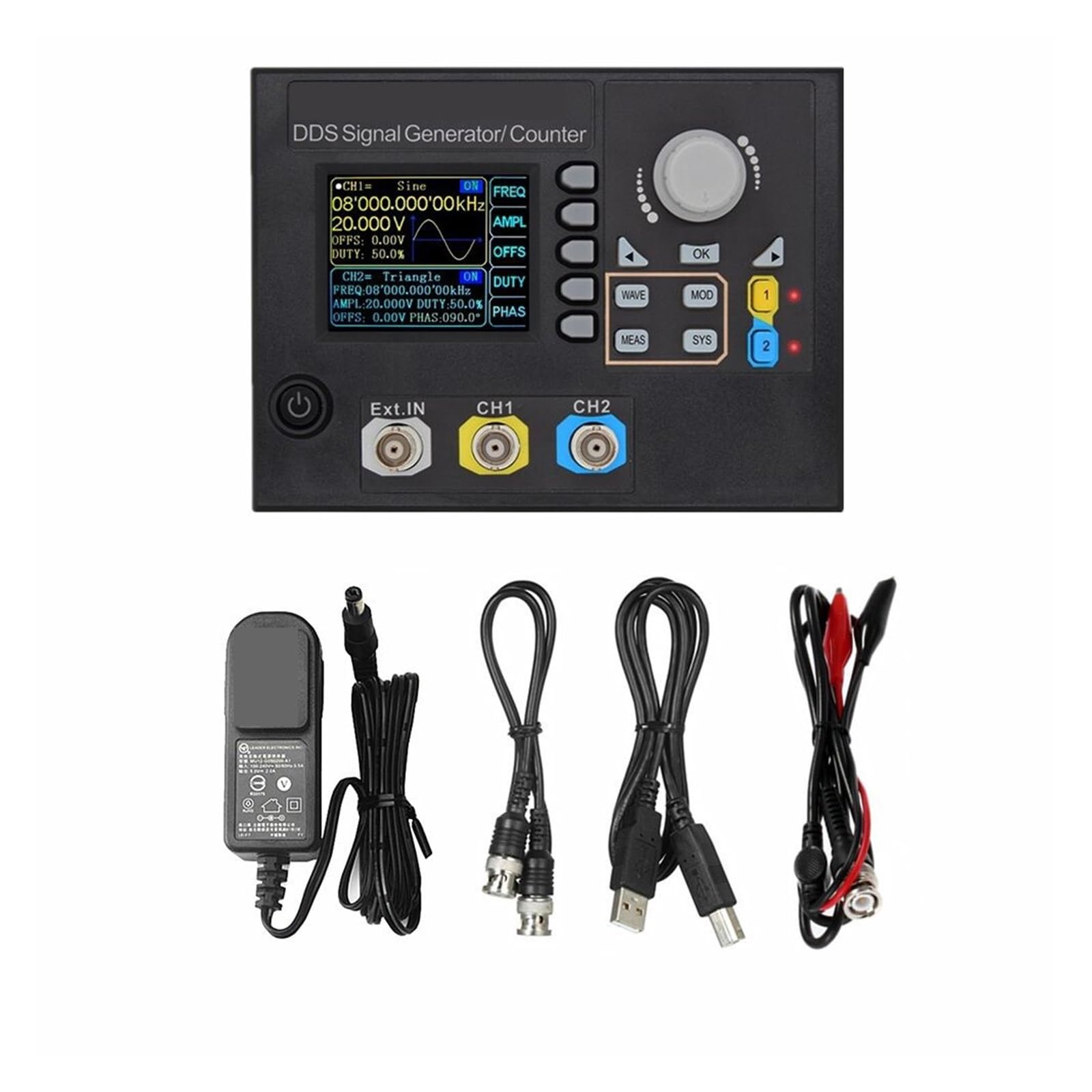 Oscilloscopio Generatore di Segnale con Funzione DDS da 60 MHz Generatore di Forme d'onda arbitrarie misuratore di frequenza a Doppio Canale con Controllo Digitale