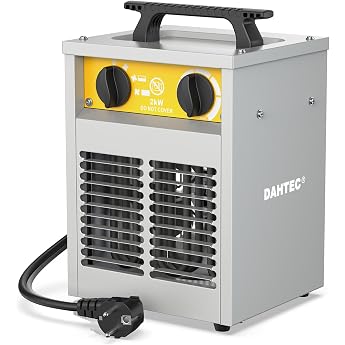 DAHTEC Elektroheizer Heizl fter Bauheizer 2000 Watt Elektro Heizstrahler Bautrockner mit Thermostat Elektrisch Heizger t mit 3 Heizstufen Heizgebl se f r Garage Baustelle [Energieklasse A]