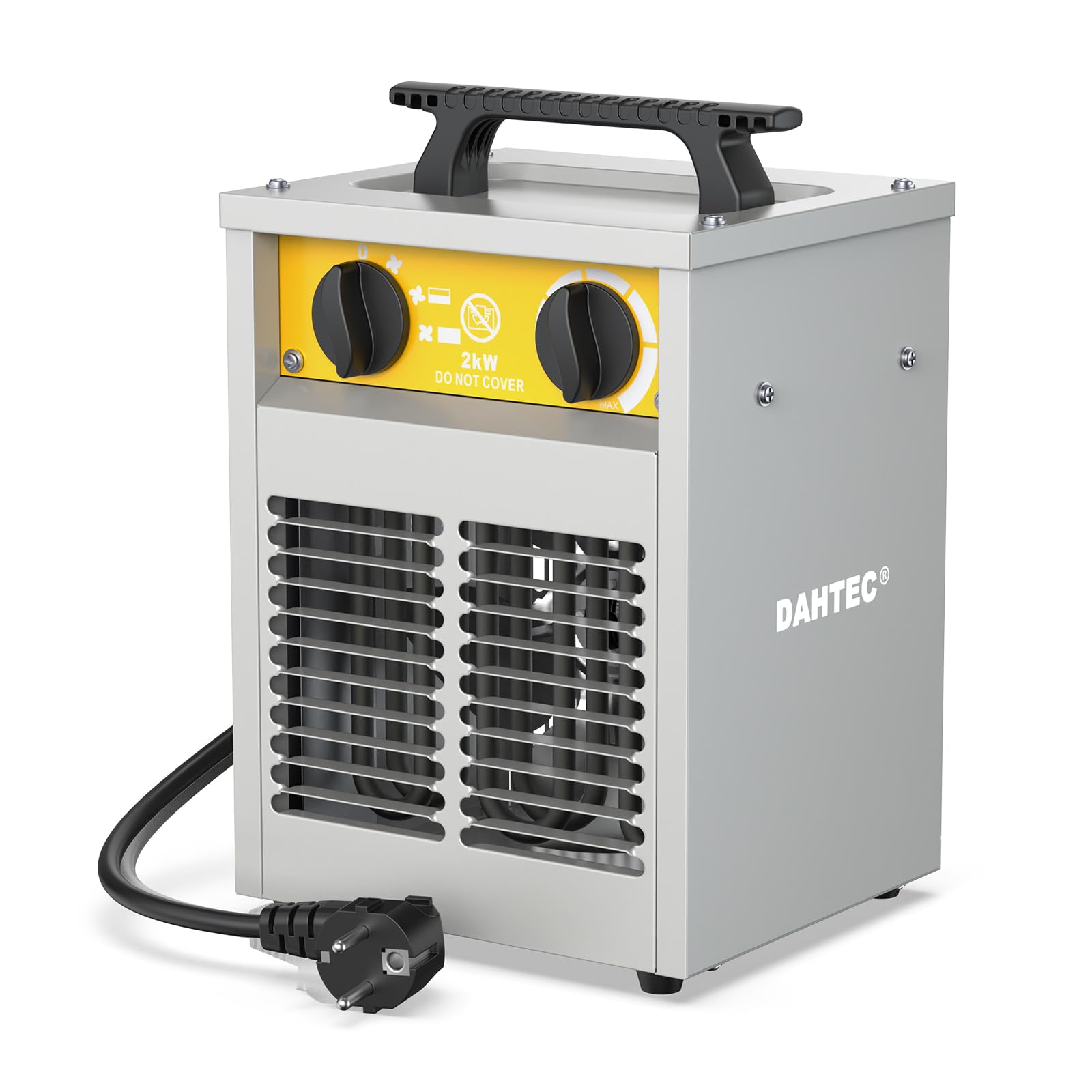 Industriel Chauffage électrique 2000W Renforcé - Carcasse Acier - Portatifs pour Chantiers - Chauffage Soufflant - Thermostat & Protection Surchauffe - Idéal Chantier/Garage/Serre Agricole
