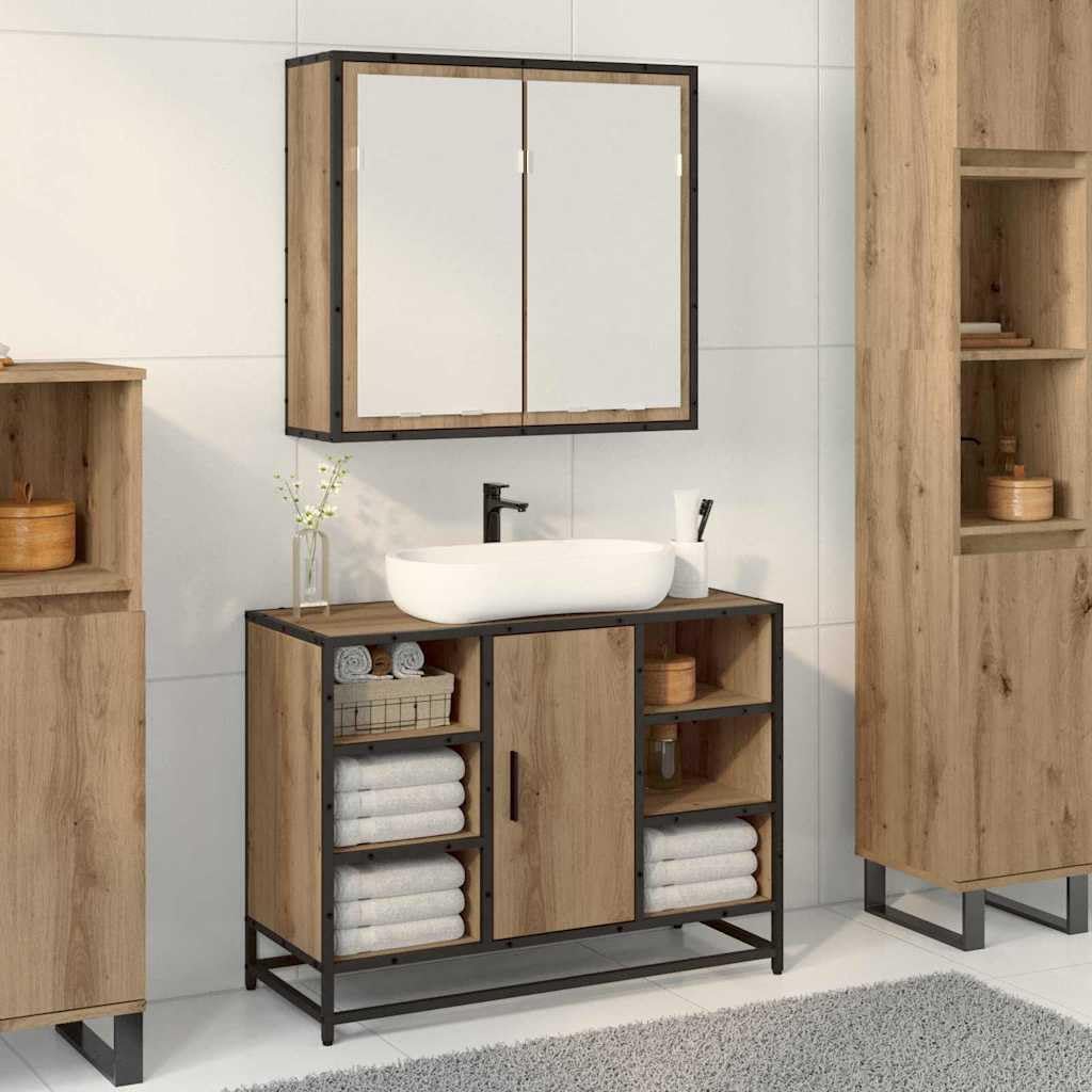 Estantería de pared de roble Artisan, 65 x 20 x 60 cm, con 3 estantes, material de madera, para baño, salón, aseo de invitados, espacio de almacenamiento y almacenamiento, diseño moderno