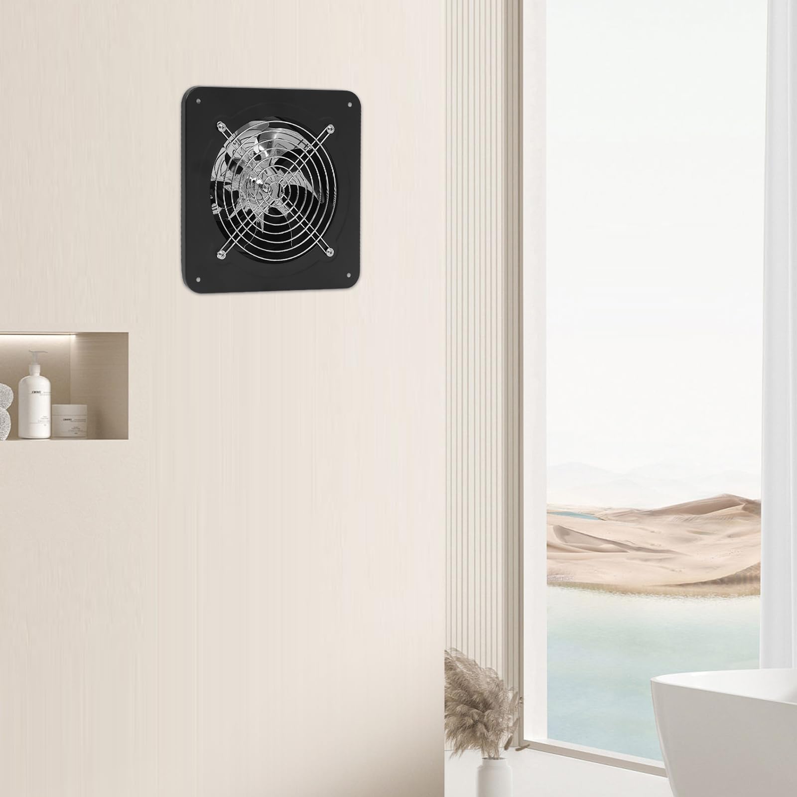 Wentylator wyciągowy 50 W, 2600 obr./min, z silnikiem miedzianym, wentylator ścienny do łazienki i kuchni – wentylator do zabudowy z klapą chroniącą przed warunkami atmosferycznymi i kratką