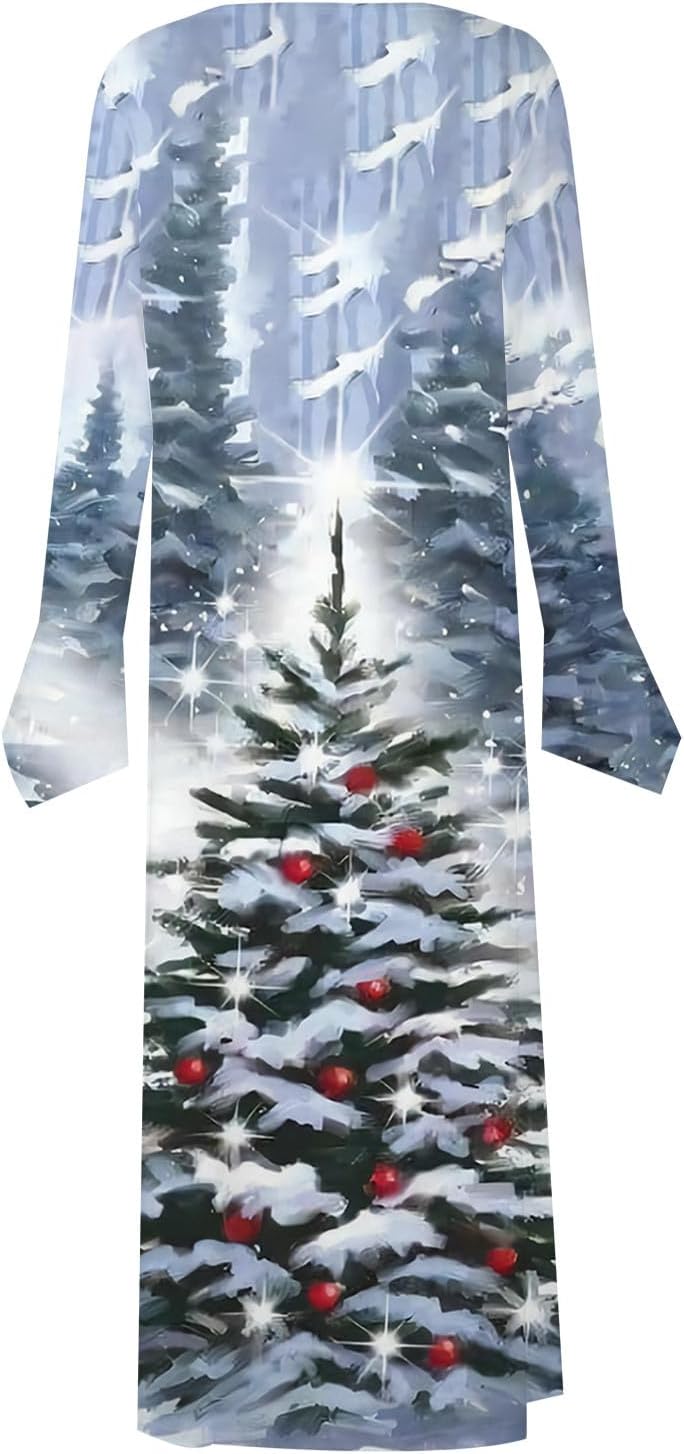 Women's Homecoming Dresses Button Down Ugly Christmas Tree Graphic Maxi  Dresses Casual Long Dresses with Pockets