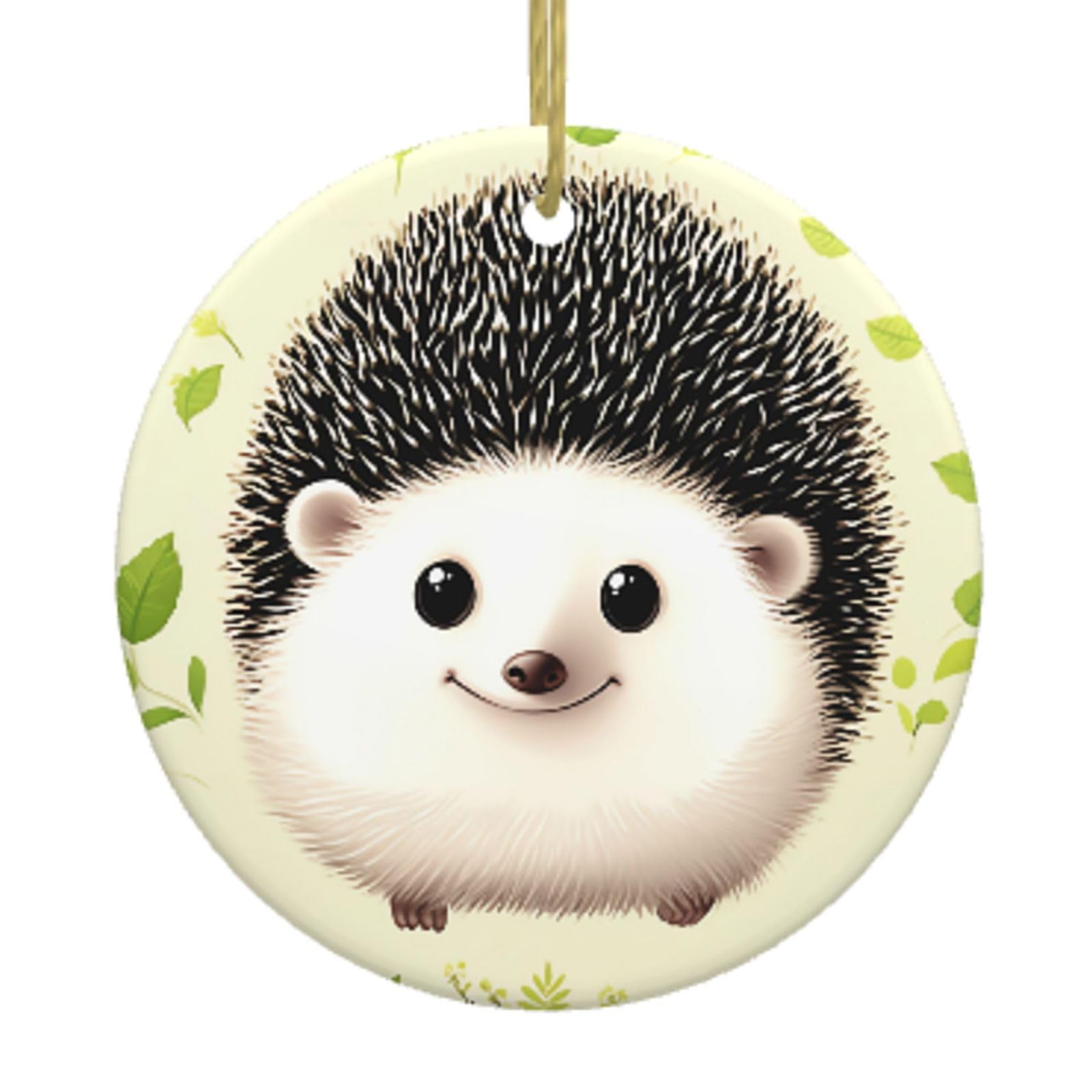 Ceramic Christmas Tree Hanging Ornaments with Gold Ropes Christmas Tree Decorations Round Ceramic Cute Hedgehog Pendant Keepsake Decorations for Holiday Xmas Gift Ideas