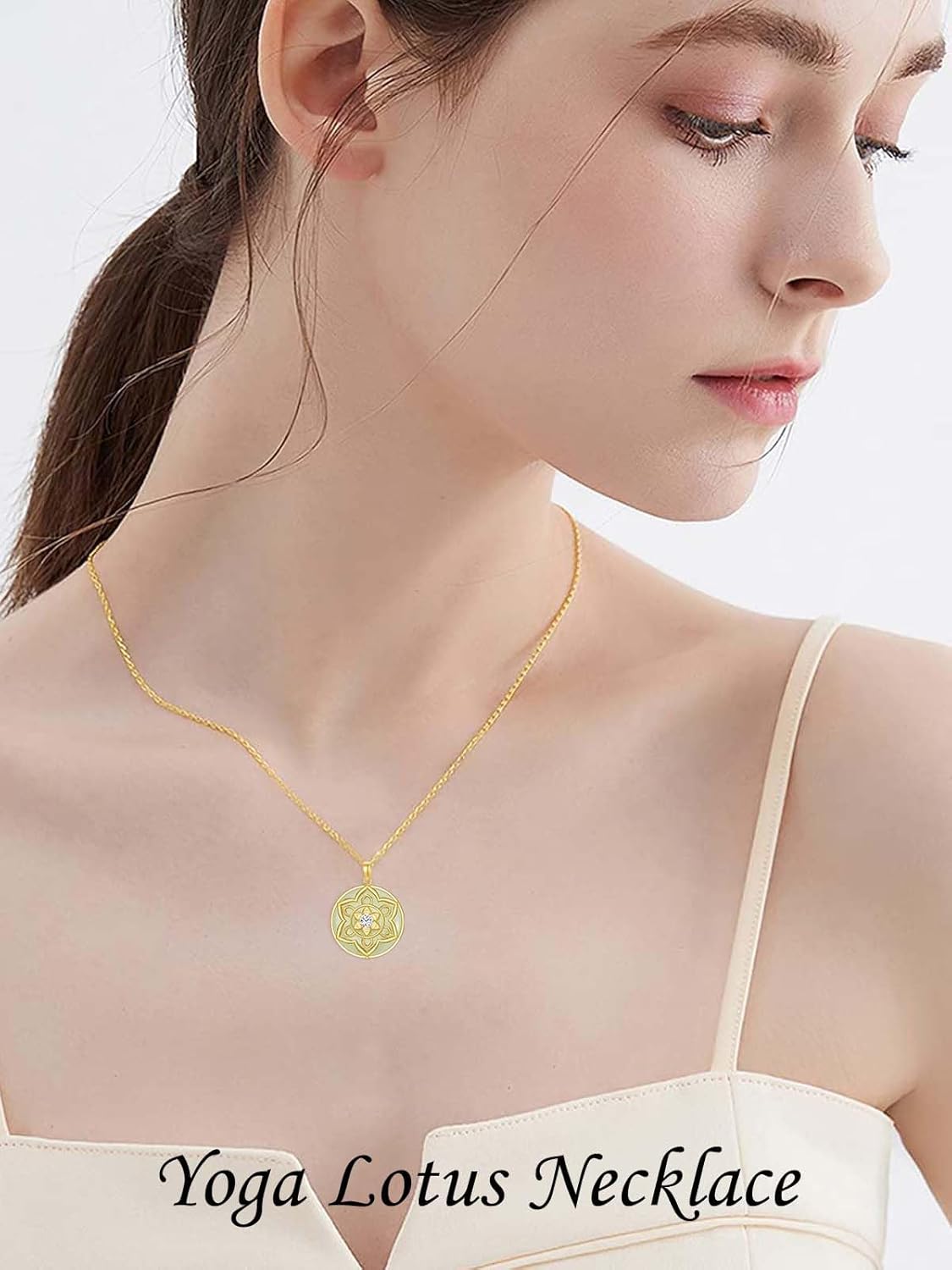 Jade Lotus Necklace for Women 14k Gold Plated Sterling Silver Natural Jade Good Fortune Jewelry Birthday Gifts for Women Mom Wife - Image 3