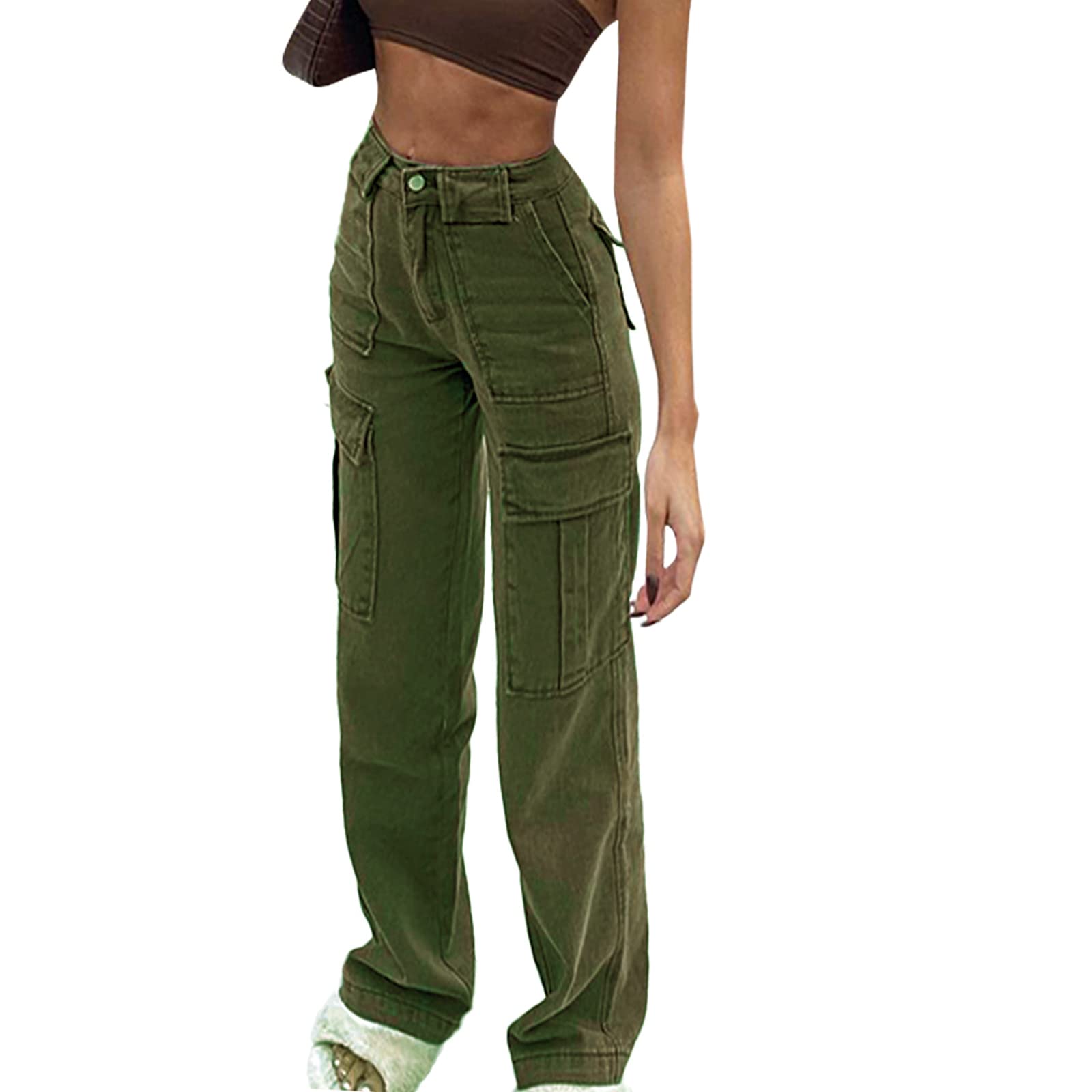 HBERWomen's Y2K Fashion Wide Leg High Waist Loose Fit Cargo Jeans Denim Pants Boyfriend Jeans for Teen Girls with Pockets