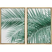 SIGNWIN Framed Wall Art Print Set Watercolor Close-Up Palm Leaf and Tree Nature Leaves Digital Art Modern Art Contemporary Relax/Calm Green Cool for Living Room, Bedroom, Office - 16