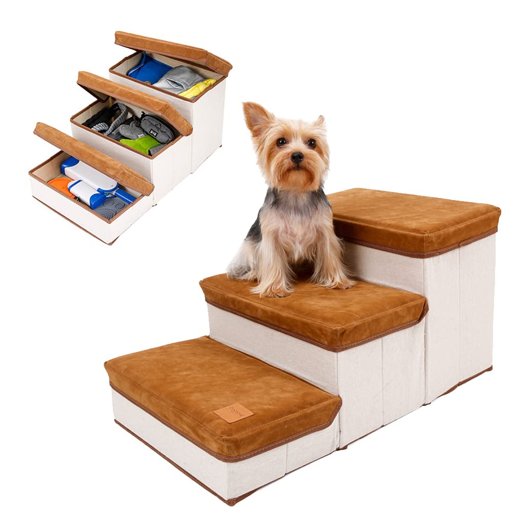 NeoStyle Dog Stairs,Foldable Pet Steps,3-Step Foldable Storage Indoor Dog Steps,Pet Dog Steps for High Bed Sofa,Pet Stairs for Small to Medium Dog and Pet Up to 25 kg (brown)