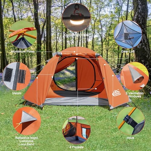 Image of 2-3 Person Backpacking Tent with Double Door 2 Vestibule, Waterproof Windproof Lightweight Easy Set Up 3 Season 2 Man Two Person Tent for Camping, Hiking, Motorcycle, Mountaineering with UPF 50+