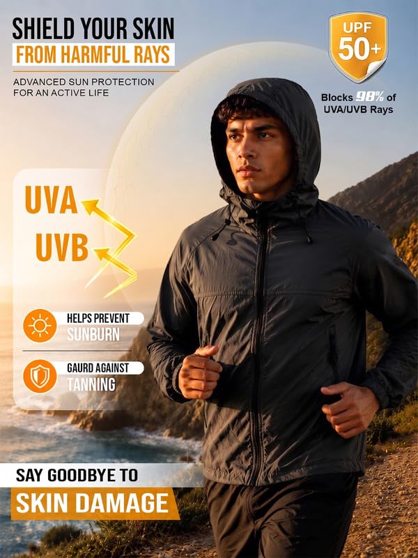 Image of CHKOKKO Sunscreen Jacket For Men With Hood | Advanced Upf 50+ UV Ray Sunblock Sunscreen | Water-repellent Lightweight Nylon Cooling Quick Dry Fabric | Sports Cycling Travel & Dailywear